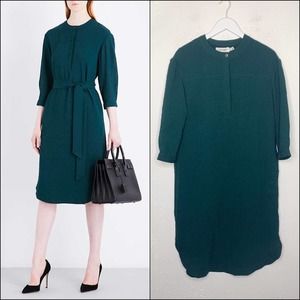 Cefinn Voile Shift Dress Midi Pockets Crepe Green A-Line Size 6 *Missing Belt*